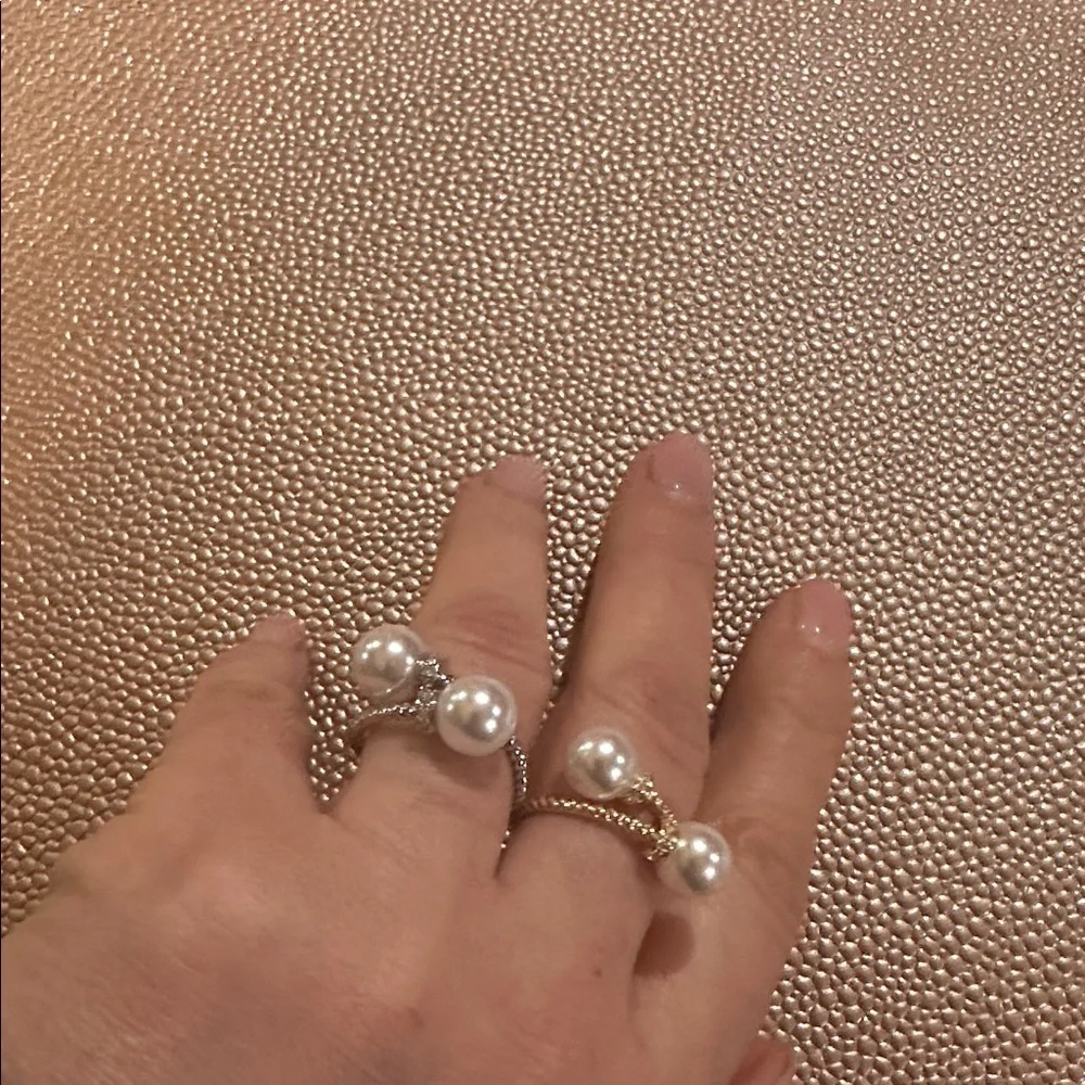 Pearl Accent Twisted Band Ring - Gold or Silver